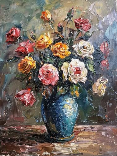 RKFLGEW Diy Perlen Zum Sticken Blumen In Einer Vase Perlenstickerei Set Blumenölgemälde Nadelspitze Gobelin Set Perlenstickerei Handarbeitsset Perlenkreuzstich Set 50x70cm
