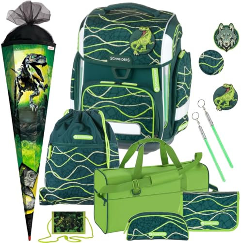 Generisch Schneiders ERGOLITE - JURASSIC - T-Rex - Schulranzen-Set12tlg. mit SPORTTASCHE und SCHULTÜTE - BRUSTBEUTEL GRATIS - 78396-065