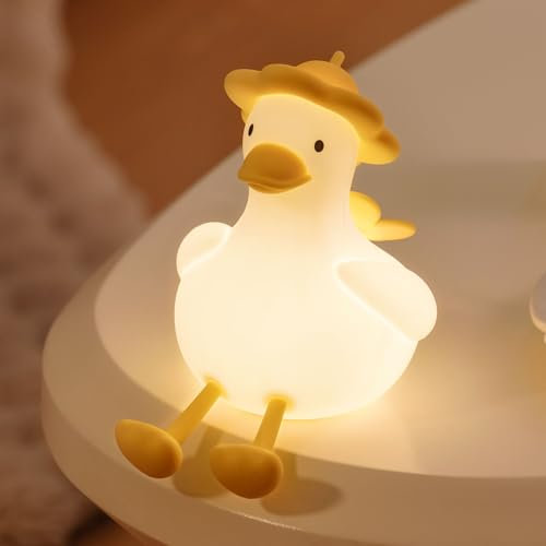 Auezona Enten Nachtlicht für Kinder, Silikon Stilllicht Baby, Touch Dimmbar Kinderzimmer, Wiederaufladbar LED Nachttischlampe Mit Timer & 3 Helligkeiten, Geschenke für Jungen Mädchen