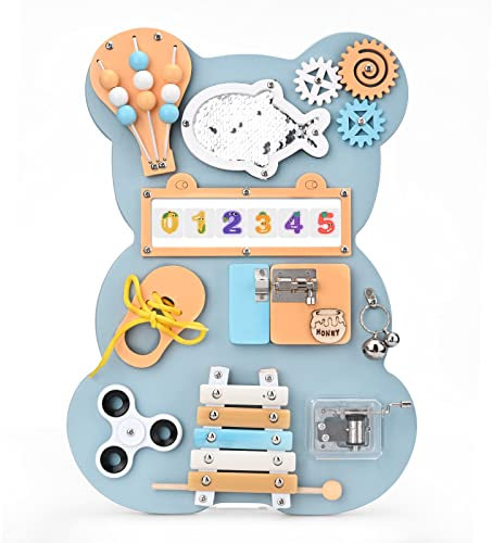Ovshnrr Montessori Busy Board, Tableau Montessori - Planche Activité Montessori Jouets Sensorielle Bois Développer la Motricité Fine pour Enfant 1 2 3 Ans