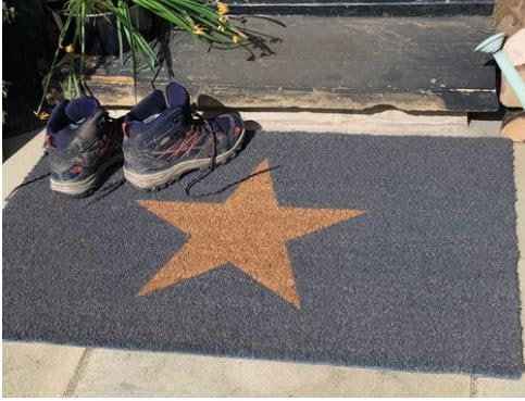 Lord of Rugs Printed Coir Door Mat for Home Entrance Indoor and Outdoor, Patio, Balcony Non-Slip Durable Natural Coconut Fiber Doormat in 45x75 cm Inverse Star