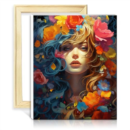 LiHEQING Kits de peinture par numéros femme rose adultes débutants kits de peinture à l'huile aquarelle tableau d'art pour la décoration intérieure sans cadre (30x40 cm)