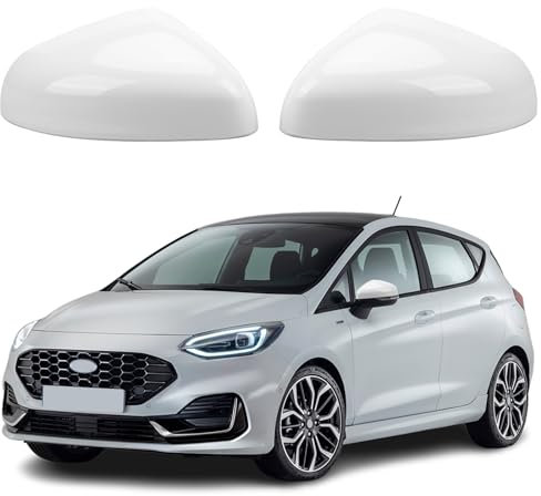 1 Paar Spiegelabdeckungen Ersatz für Ford Fiesta MK7 2017-2023/Puma 2019-2024, Auto Spiegelkappen Außenspiegel Außenspiegelkappe Rückspiegelkappe Abdeckungen Glänzend (Weiß)