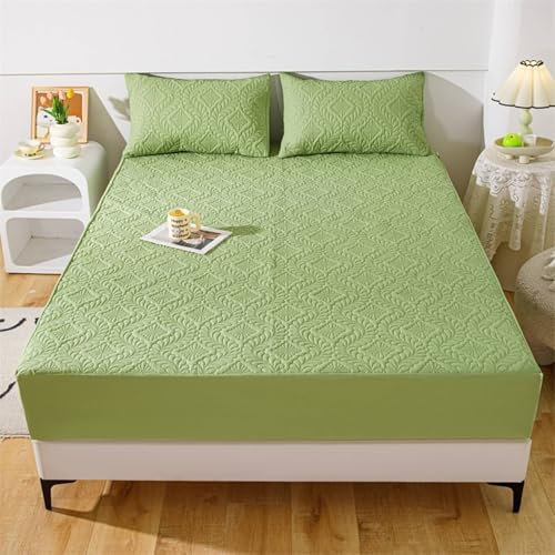 Calefee Bettlaken 200x220 Spannbettlaken Boxspringbett, Betttuch ohne Kissenbezug Polycotton Wasserdicht Einfarbig Grün