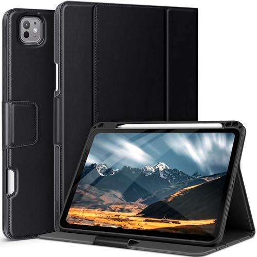 auaua Funda para iPad Pro 11 2024 (M4), con soporte para lápiz y bolsillo, visión de múltiples ángulos, cierre magnético, apagado y encendido automático (negro)
