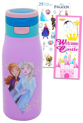 Botella de agua congelada para niñas, paquete con botella recargable de acero inoxidable aislada al vacío de 13.5 onzas para niñas, suministros escolares, deportes y más calcomanías | Botella de agua