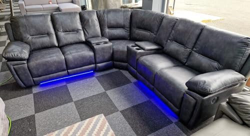 Sara Electric Recliner Dark Grey Elephant Leather Corner Sofa with USB Charging Ports, Cinema-Style LED Lights, Storage and Cupholders