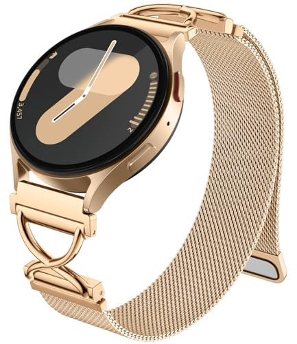 Dirrelo Kompatibel mit Samaung Galaxy Watch 6 7 5 4 Armband 40mm 44mm, X-förmig Metall Magnet Mesh Ersatz Band für Galaxy Watch FE/6 Classic 47mm 43mm/4 Classic 42mm 46mm/5 Pro 45mm Damen, Königsgold