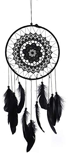 Haosie Feather Dream Catcher, 19.7×8.1in Dream Catcher Bedroom Ornaments | Black Handmade Lace Wall Art Hanging Decoration for Living Room, Balcony, Bedroom Decor