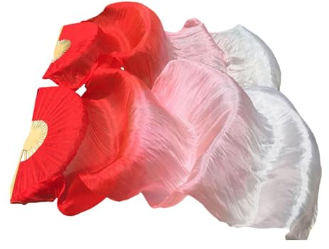 UxicRuya Belly Dance Silk Fans, Bamboo Long Fans Veils, Belly Dancing Long Folding Fans, Silk Fans Dance, Veils for Belly, National Dance, Worship Dance, Wedding Shows