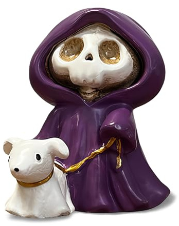 BelleFlair Süß Halloween Figuren Geist Deko: Sensenmann Figur Mit Gehendem Geisterhund, Eine Kleine Halloween Geist Statue, Niedliche Figuren Als Tischdeko Für Zuhause Und Geschenkidee