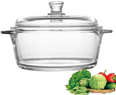 Kochtopf aus klarem Glas,Borosilikat-Pfannen Kochtopf,mikrowellengeeignet | Hitzebeständiger Glastopf, Doppelgriff-Pfanne mit Deckel for Kochen von Suppe, Milchbrei(23.5cm)