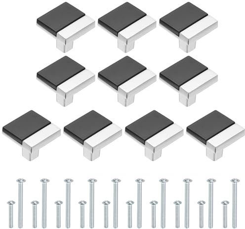 sourcing map 10 Pack Cabinet Knobs, Kitchen Cabinet Pulls Single Hole Dresser Handles and Drawer Pulls for Wadrobe Door Bedroom Dresser Black Silver