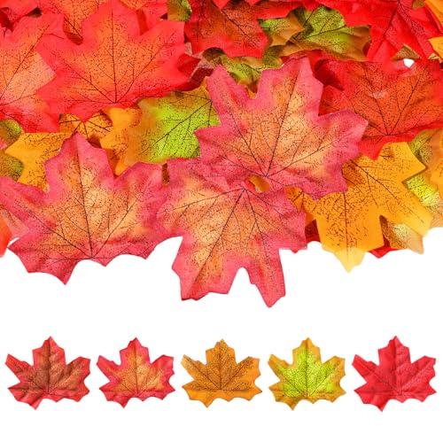 Herbstblätter Deko 200 Stück Künstliche Herbstblätter Herbst BläTter Dekos Künstliche Ahornblätter Herbstlaub Deko Blätter Herbst Autumn Leaves für Halloween Erntedankfest Hochzeit Party Dekos
