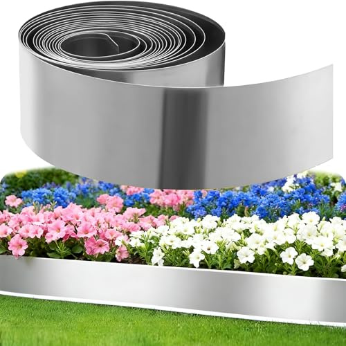 Rasenkante Metall Beeteinfassung 10m, Cortenstahl Rasenkante Höhe 15cm | Verzinkt Flexible Beetabgrenzung Beetumrandung Mähkante Palisade Gartendekorativ, DIY Lawn Edging für Garten, Rasenbegrenzung