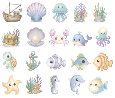 20uds Pegatinas Antideslizantes para Bañera, Temática Oceánica | Diseño Criaturas Marinas Pegatinas Antideslizantes Bañera con Raspador para Ducha Infantil Decoración Suelos Resbaladizos
