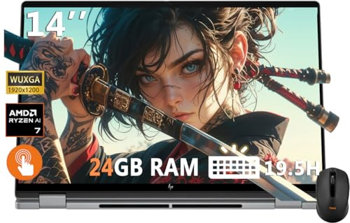 HP OmniBook X Flip 2-in-1 Laptop 14 WUXGA IPS Touchscreen 8-Core AMD Ryzen AI 7 350 24GB LPDDR5 1TB SSD AMD Radeon 860M Wi-Fi 6E Tastiera retroilluminata Win11 Home W/Mouse