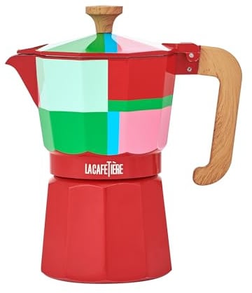 La Cafetière Venice Espressokocher für 6 Tassen, 290 ml, Aluminium-Kaffeekocher für den Herd mit geometrischem Muster, Moka-Kanne für Gas- und Elektroherde mit Holzgriff, Utopian Lines
