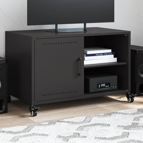 sephironlbb TV-Schrank Schwarz 68x39x43,5 cm, robuster Stahl mit Rollen, vielseitiges Entertainment Center für Wohnzimmer und Schlafzimmer, pflegeleichter TV-Tisch