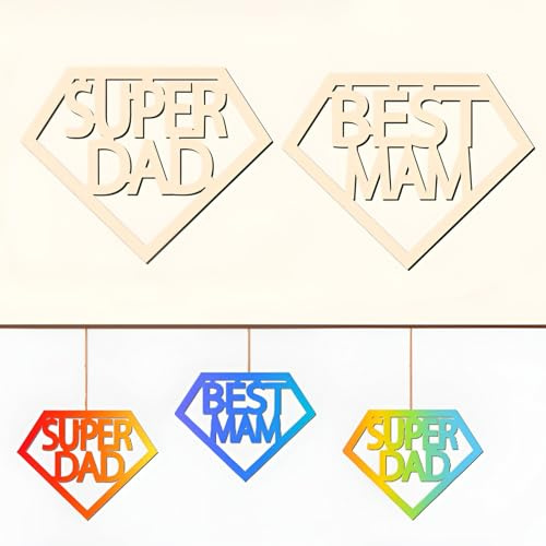 PAEFIU 30 Stück Best Dad Mom unlackiertes Holzhandwerk, Bastelset zum Bemalen, Holzornamente als Geschenk für Muttertag Vatertag Geburtstag, DIY Blanko-Schilder für Mama Papa (Dad)