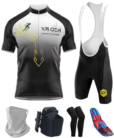 XRLQZH Rennrad Trikot Kurzarm Set Herren – Atmungsaktives Fahrradtrikot mit 9D-Gelpolster & 3 Rückentaschen, Hochwertiges Radsport Outfit für Sommer Fahrten