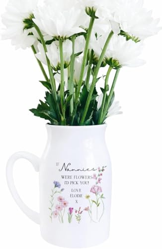 UNIQUEPGIFTS Personalised Nanny Birthday Vase Gift Flower Jug | If Nannies Were Flowers I'd Pick You | Birthday | Christmas | Custom name | 12.5cm Small Ceramic Keepsake