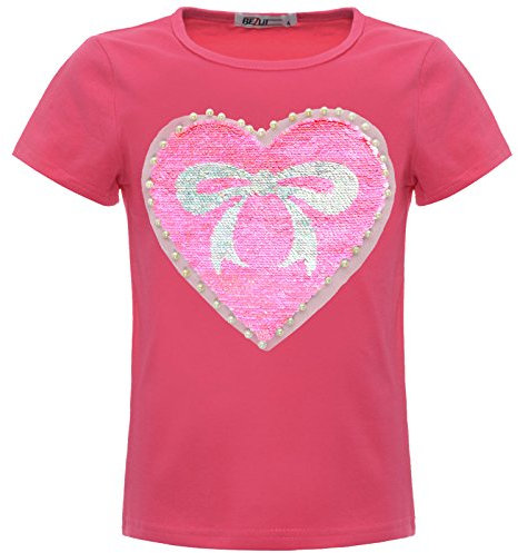 BEZLIT Mädchen Wende-Pailletten Herz Schleife T-Shirt Outfit Oberteile 22534 Pink Größe 152