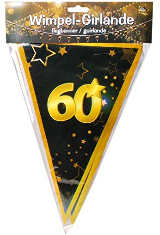 Udo Schmidt GmbH & Co Wimpelgirlande 60 Schwarz Gold zum 60.Geburtstag Party Dekoration Geburtstags Deko