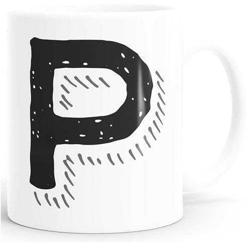 MoonWorks Kaffee-Tasse Buchstaben Buchstabe glänzend Kaffeetasse Teetasse Keramiktasse Weiss unisize