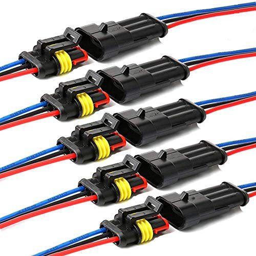 YETOR connecteur étanche,connecteurs de Fils électriques autobloquants à 3 Broches avec Fil 16 AWG Marine pour Les connexions de Voiture,Camion,Bateau et Autres Fils. (5pack)