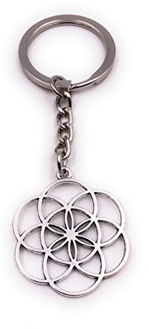 H-Customs Cercles Mandala Yoga Pendentif Porte-clés Argent Fleur de Vie