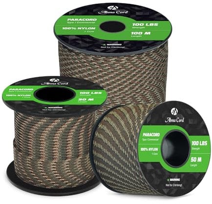 Abma Cord Paracord 2mm 30m 100% Nylon Rope 1 Strand Type I Parachute Cord - Max. 45kg (100lbs) - Forest Camo