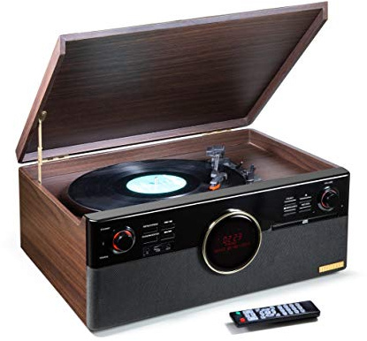 Technaxx Germany Giradischi Bluetooth V5.0 Dab Digitalizzazione di Dischi in Vinile Cassette CD Radio Funzione AUX RCA Altoparlanti Stereo TX-137, Marrone