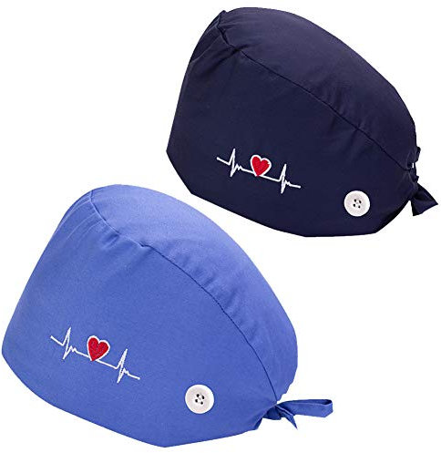 Enkudc Niedliche bedruckte Arbeitskappe, Turban-Kappe mit Schweißband, verstellbare Raffhalter-Hüte für Damen/Herren, blau, Einheitsgröße