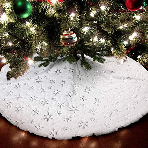 Weihnachtsbaum Decke Weihnachtsbaumrock Baumunterlage Plüsch Rund Weihnachtsbaumdecke Fell Christbaumständer Teppich für Weihnachtsfeiertag Dekorationen(Silber, 90CM)