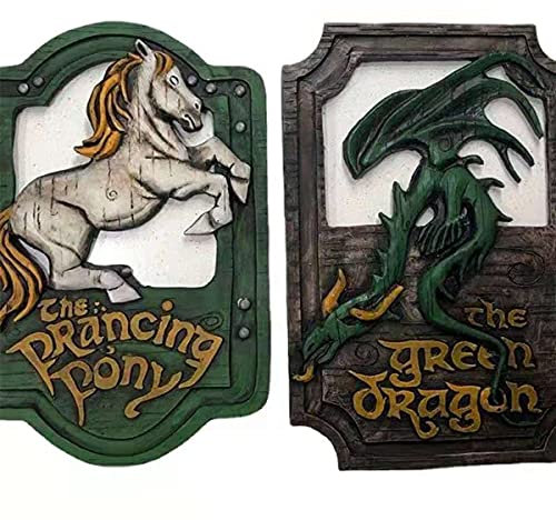 Herr der Ringe Das tanzende Pony und der grüne Drache Pub-Schilder-Set, handgefertigtes Bar-Schild, Pub-Heimbüro, dekoratives Schild, 27,9 x 17,8 cm, handgefertigtes Bar-Schild