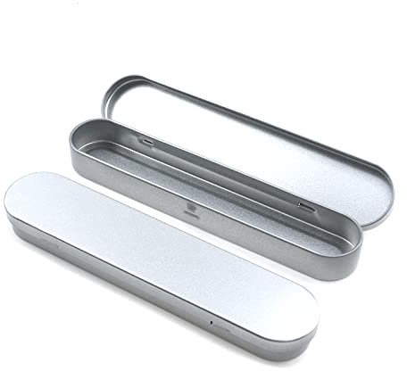 T Tulead Metal Stationery Box Pencil Case Empty Hinged Tin Box Silver Pen Holders 178x36x18mm Stationery Box Containers Pack of 2