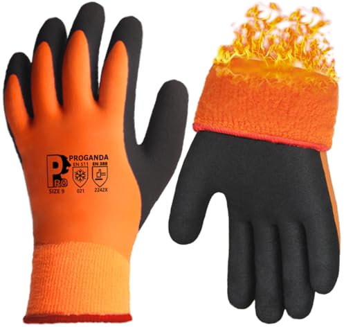 PROGANDA Waterproof Thermal Winter Work Gloves Superior Grip Coating Polar Fleece Warm Liner Insualted Liner for Outdoor Cold Weather Car Washing Gardening Fishing Multi-Purpose