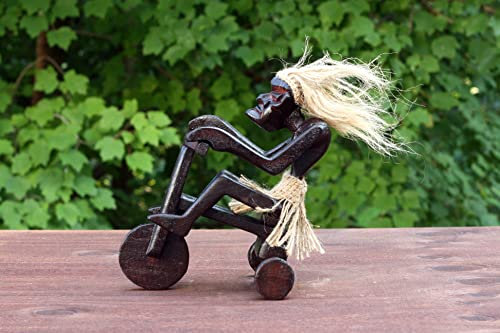 G6 Collection Handgefertigte Holzfigur, primitiv, Reiten eines Dreirads, lustige Statue, Skulptur, Tiki-Bar, Geschenk, Heimdekoration, Dekoration, handgeschnitztes Dreirad