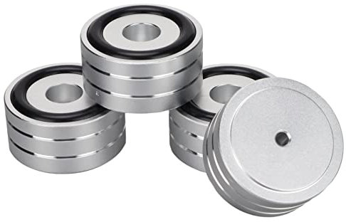 Cuifati Piedino di Isolamento per Altoparlanti, 4 Pezzi 40 X 20 Mm in Alluminio Piedini di Isolamento per Altoparlanti, Piedini di Isolamento per Giradischi HiFi in Gomma Antiscivolo, per(d'Argento)
