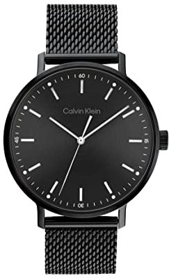 Calvin Klein Analog Quarzuhr für Herren Kollektion MODERN MESH mit Schwarzes Edelstahl-Mesh-Gliederarmband - 25200046