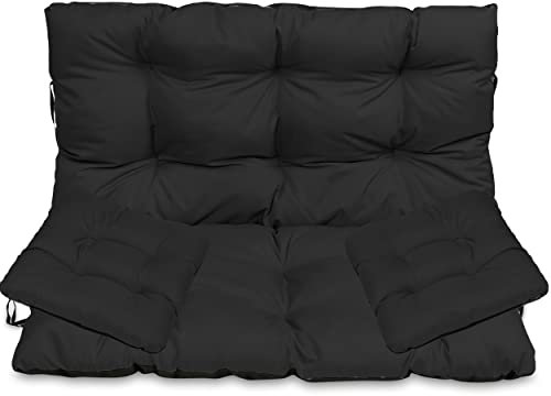 SuperKissen24. Sitzkissen Bankkissen Bankauflage - 180x50 cm und Rückenlehne 180x60 cm mit 2er 45x45 cm Stuhlkissen Set - Outdoor und Indoor - Schwarz