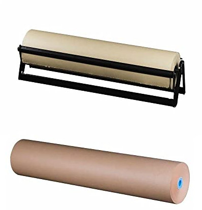 karton-billiger | Packpapier Kraftpapier Recyclingpapier Geschenkpapier Packpapierabroller | SET 1 Rolle + Abroller | 4 Größen 500mm-900mm (600mm Breite)