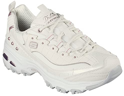 Skechers Women's D'Lites Ladies Night Sneaker, White Duraleather/Lavender Trim, 7.5 UK