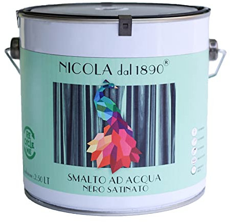 NICOLA VERNICI Émail acrylique à base d'eau, pour l'intérieur et l'extérieur, fabriqué en Italie, noir satiné - Taille 2,5 lt.