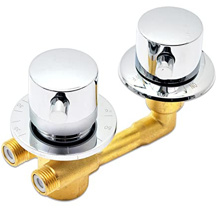 Robinet Douche Thermostatique G1/2 Laiton, Sortie 1 Voie, Inverseur Salle Bain, Thermostat Cabine Douche, Mitigeur avec Vanne Interrupteur ON/OFF, Cartouche Laiton, Double Poignée (Robinet)