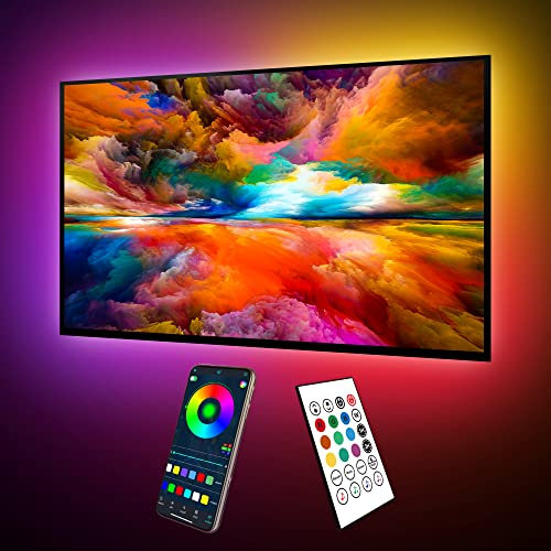 maylit ICRGB TV LED Backlight, 22.3ft Bluetooth LED Lights for TV 85-100in, 4Pcs USB Powered TV Lights Kit with Remote and App Control, Music Sync, Color Change with TV Sound, Bias Lighting for HDTV