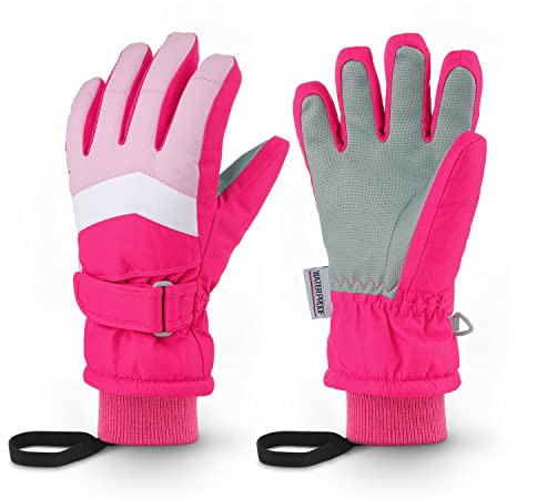 Homord Guanti Neve Bambina Unisex Guanti Impermeabili Bambino Guanti Invernali Termici Bambino per Slittino Snowboard Pattinaggio Ciclismo Corsa 3-13 Anni
