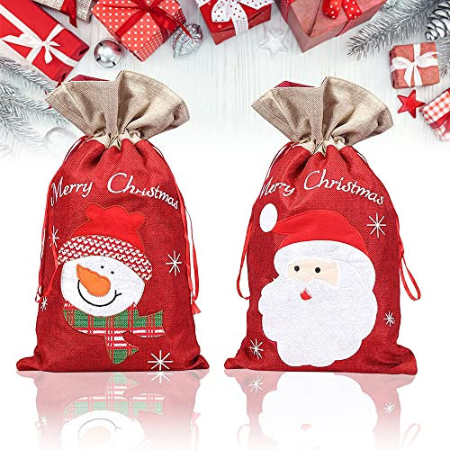 THATSRAD 2 Stück Weihnachtssack Geschenksack für Weihnachten Nikolausbeutel 41 * 24cm Christmas Sack Weihnachtssäckchen Jutebeutel Weihnachts Weihnachtstaschen mit Kordelzug für Süßigkeits Geschenke