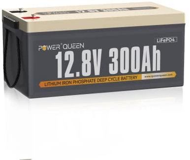 Power Queen 12V 300Ah 3840Wh LiFePO4 Batterie, Integriertes 200A BMS, Lithium Batterie 2560W Leistung, 4000-15000 Tiefzyklen, 10 Jahre Lebensdauer, Perfekt für Solar, Wohnmobil, Yachten, Off-Grid